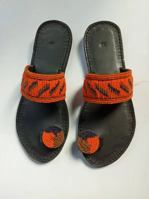Handmade African Beaded Sandals/Authentic Maasai-Style Leather Flip-Flops Women/Boho Beach Sandals/Comfortable Summer Sandal African Gifts