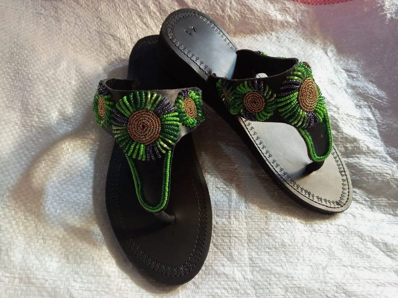 Handmade African Beaded Sandals/Authentic Maasai-Style Leather Flip-Flops Women/Boho Beach Sandals/Comfortable Summer Sandal African Gifts