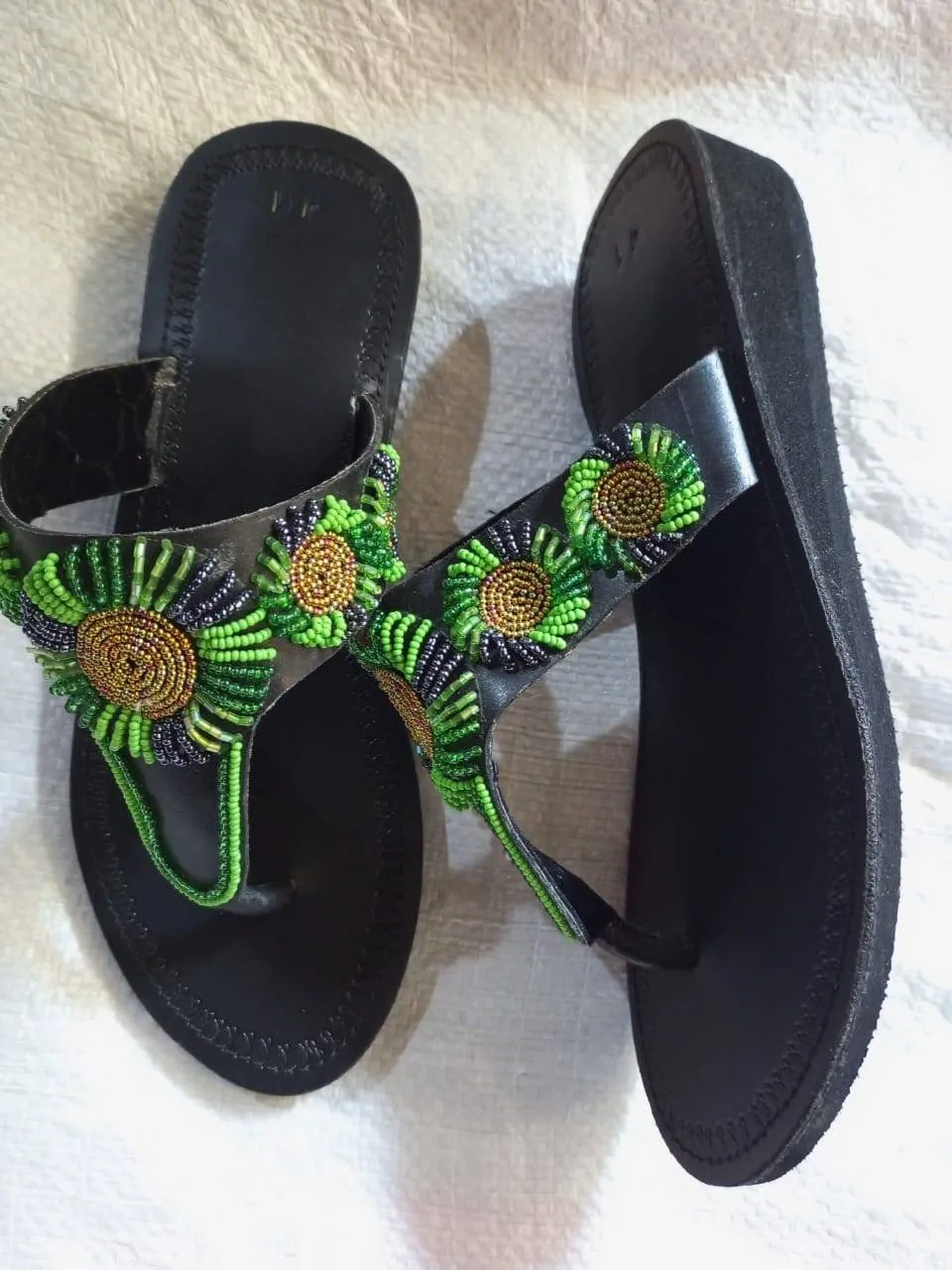 Handmade African Beaded Sandals/Authentic Maasai-Style Leather Flip-Flops Women/Boho Beach Sandals/Comfortable Summer Sandal African Gifts