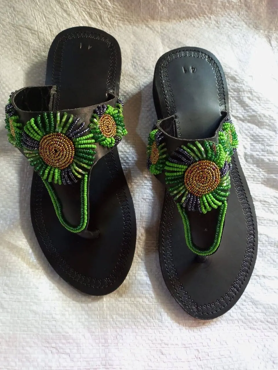 Handmade African Beaded Sandals/Authentic Maasai-Style Leather Flip-Flops Women/Boho Beach Sandals/Comfortable Summer Sandal African Gifts