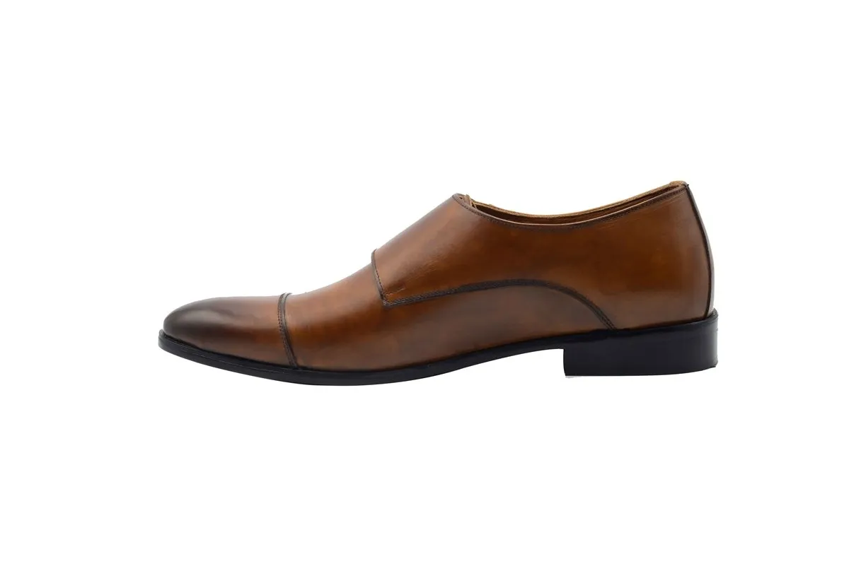 Handmade Brown Leather Double Monk Shoes for Men