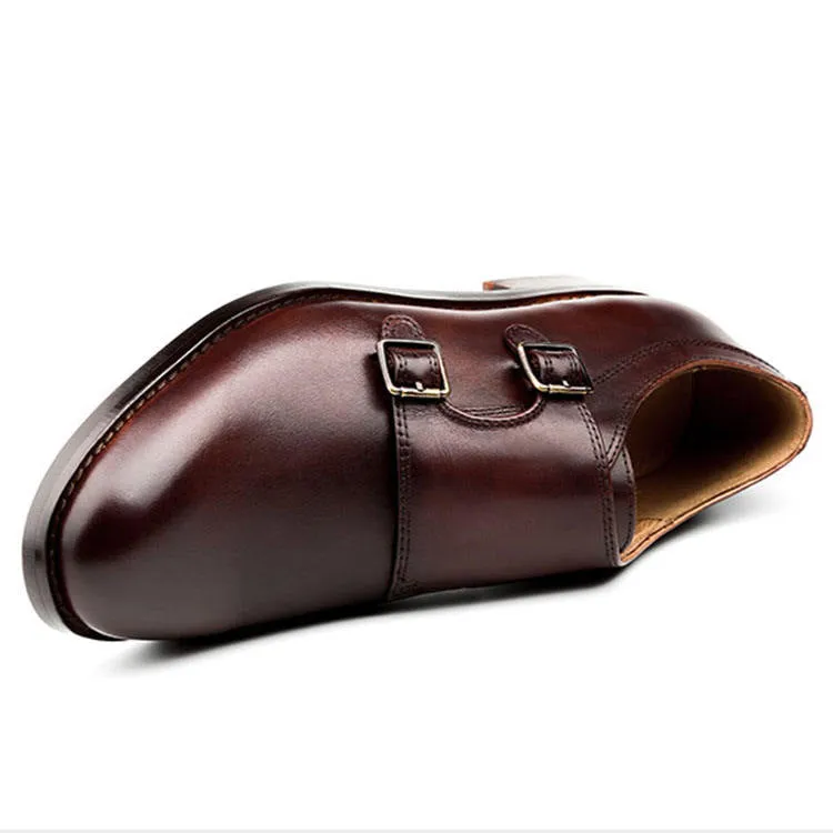 Handmade Cow Leather Monk Strap Dress Shoes