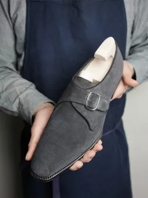 Handmade Dark Gray Suede Monk Shoes for Men