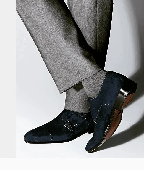 Handmade Monk Strap Shoes, Navy Blue Suede Dress Shoes