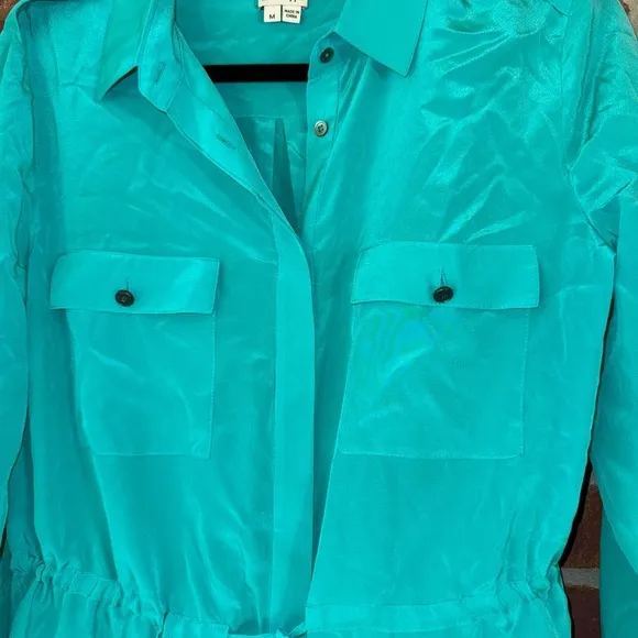 Haute Hippie green silk shirt dress w/ drawstring waist (Med)