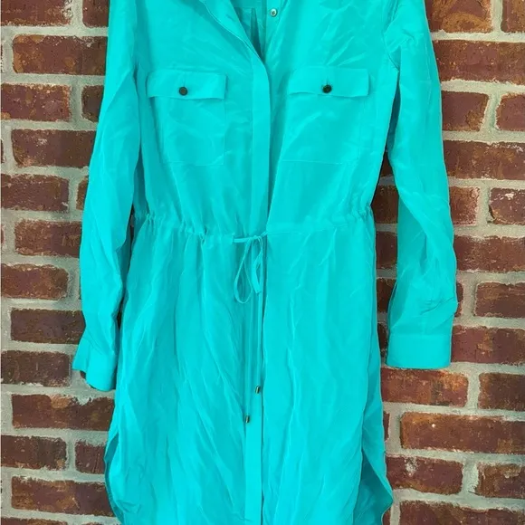 Haute Hippie green silk shirt dress w/ drawstring waist (Med)