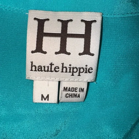 Haute Hippie green silk shirt dress w/ drawstring waist (Med)