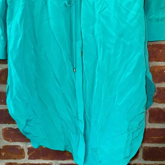Haute Hippie green silk shirt dress w/ drawstring waist (Med)