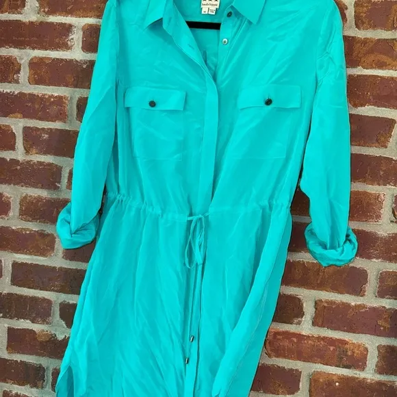Haute Hippie green silk shirt dress w/ drawstring waist (Med)