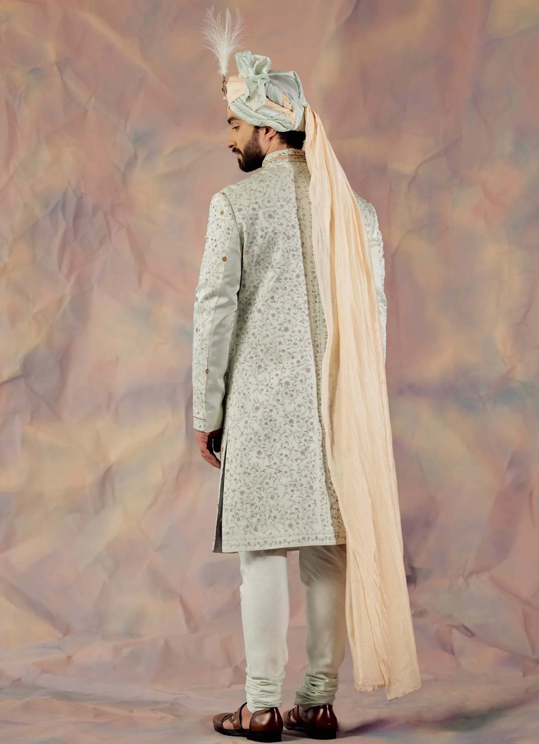 Hazy Blue Embroidered Sherwani Set
