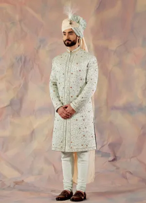 Hazy Blue Embroidered Sherwani Set