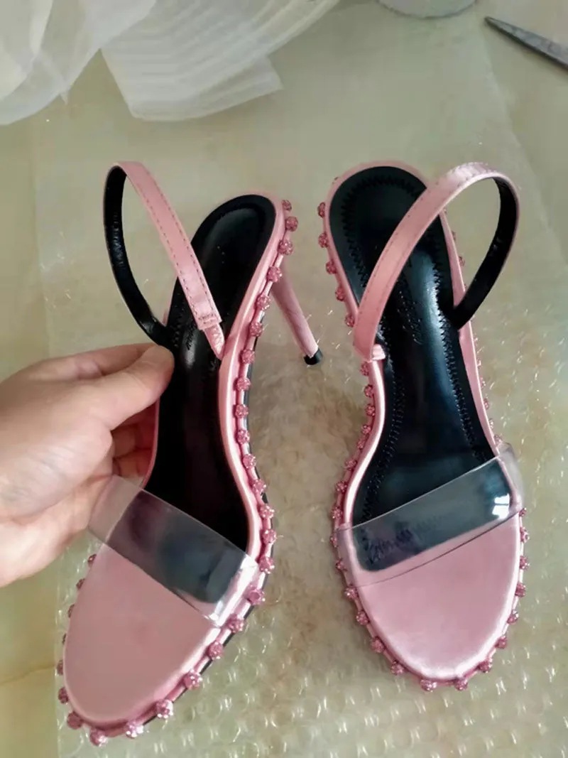 High Heels Pink Sandals Summer Slingbacks  Open Toe Bride Wedding Pumps