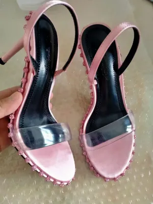 High Heels Pink Sandals Summer Slingbacks  Open Toe Bride Wedding Pumps