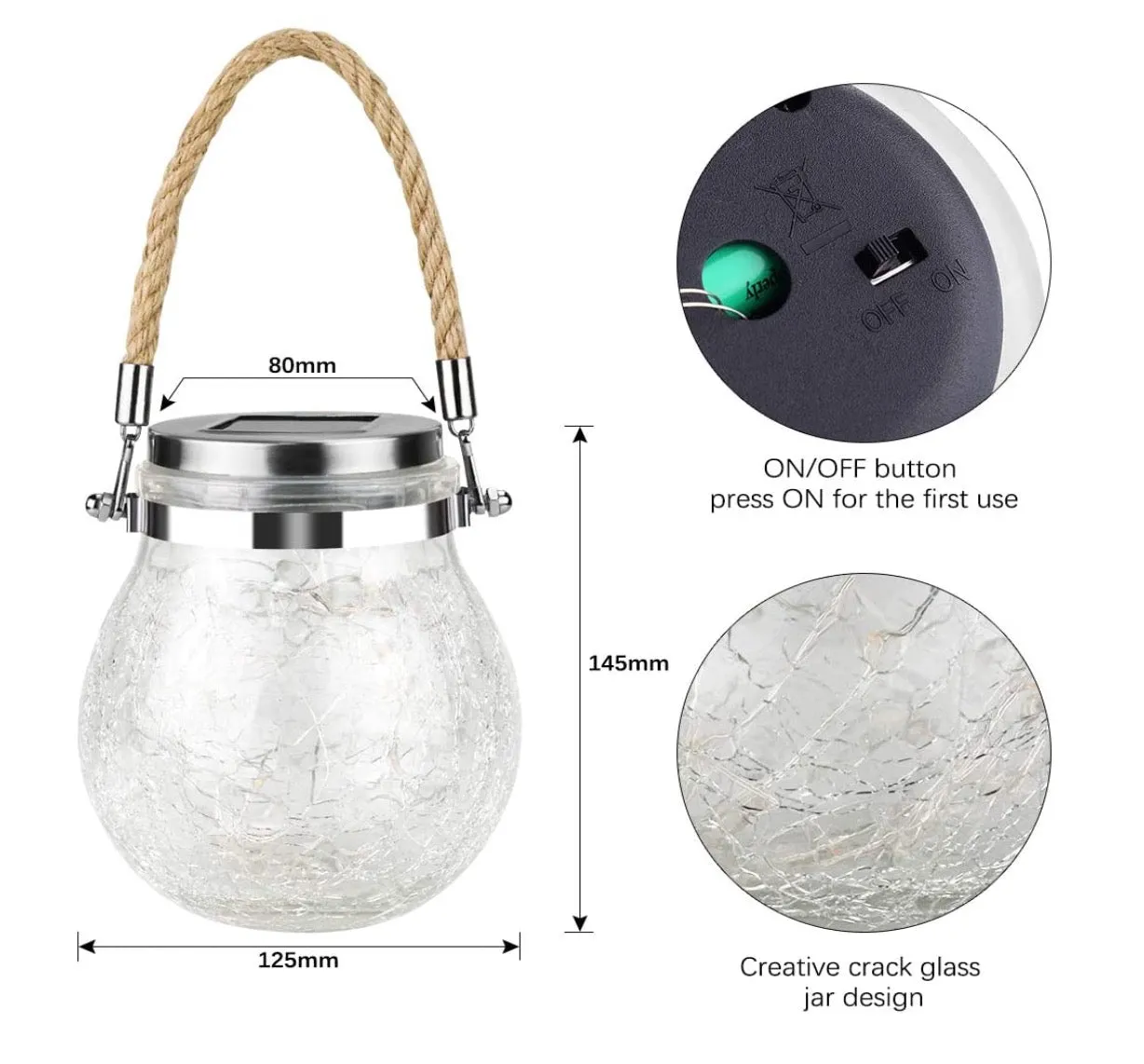 Homlly Solar LED Fairy Crackled Glass Lantern Lamps (2pcs)