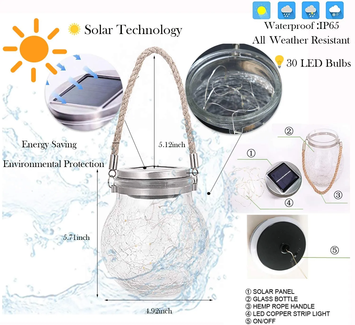 Homlly Solar LED Fairy Crackled Glass Lantern Lamps (2pcs)