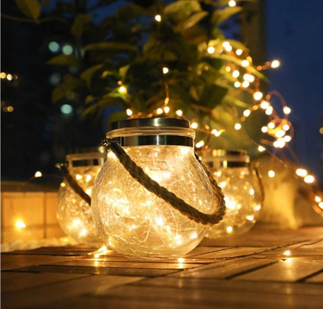 Homlly Solar LED Fairy Crackled Glass Lantern Lamps (2pcs)