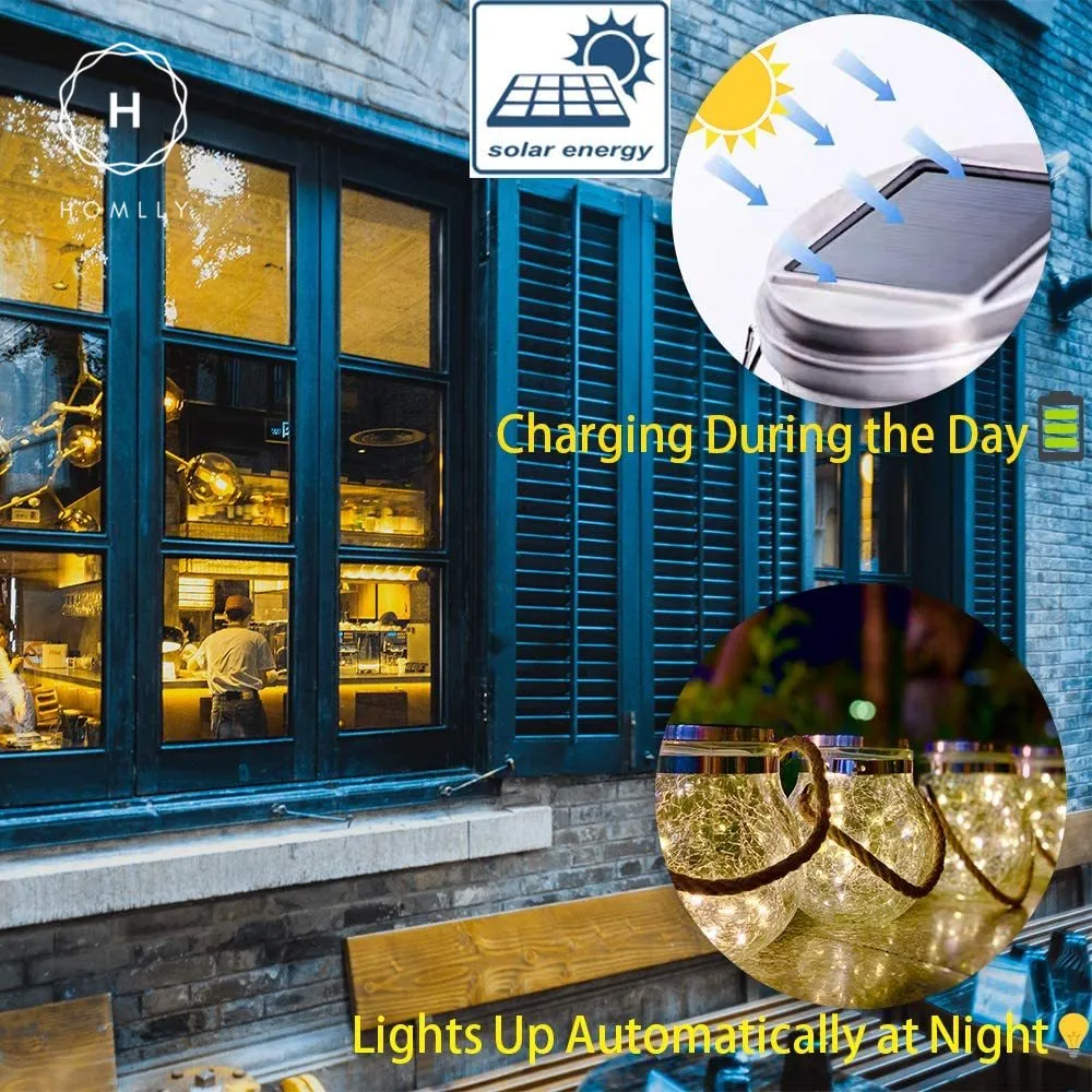 Homlly Solar LED Fairy Crackled Glass Lantern Lamps (2pcs)
