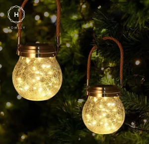 Homlly Solar LED Fairy Crackled Glass Lantern Lamps (2pcs)