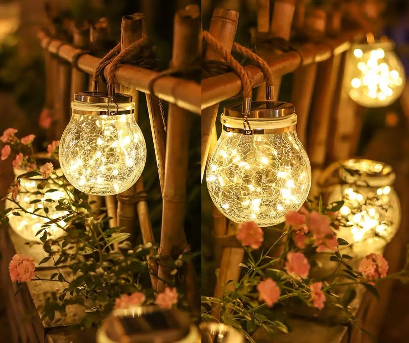 Homlly Solar LED Fairy Crackled Glass Lantern Lamps (2pcs)