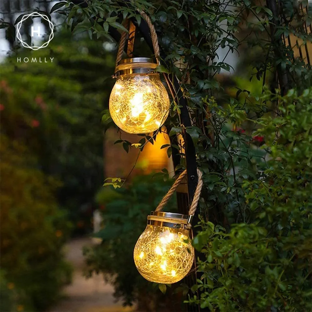 Homlly Solar LED Fairy Crackled Glass Lantern Lamps (2pcs)