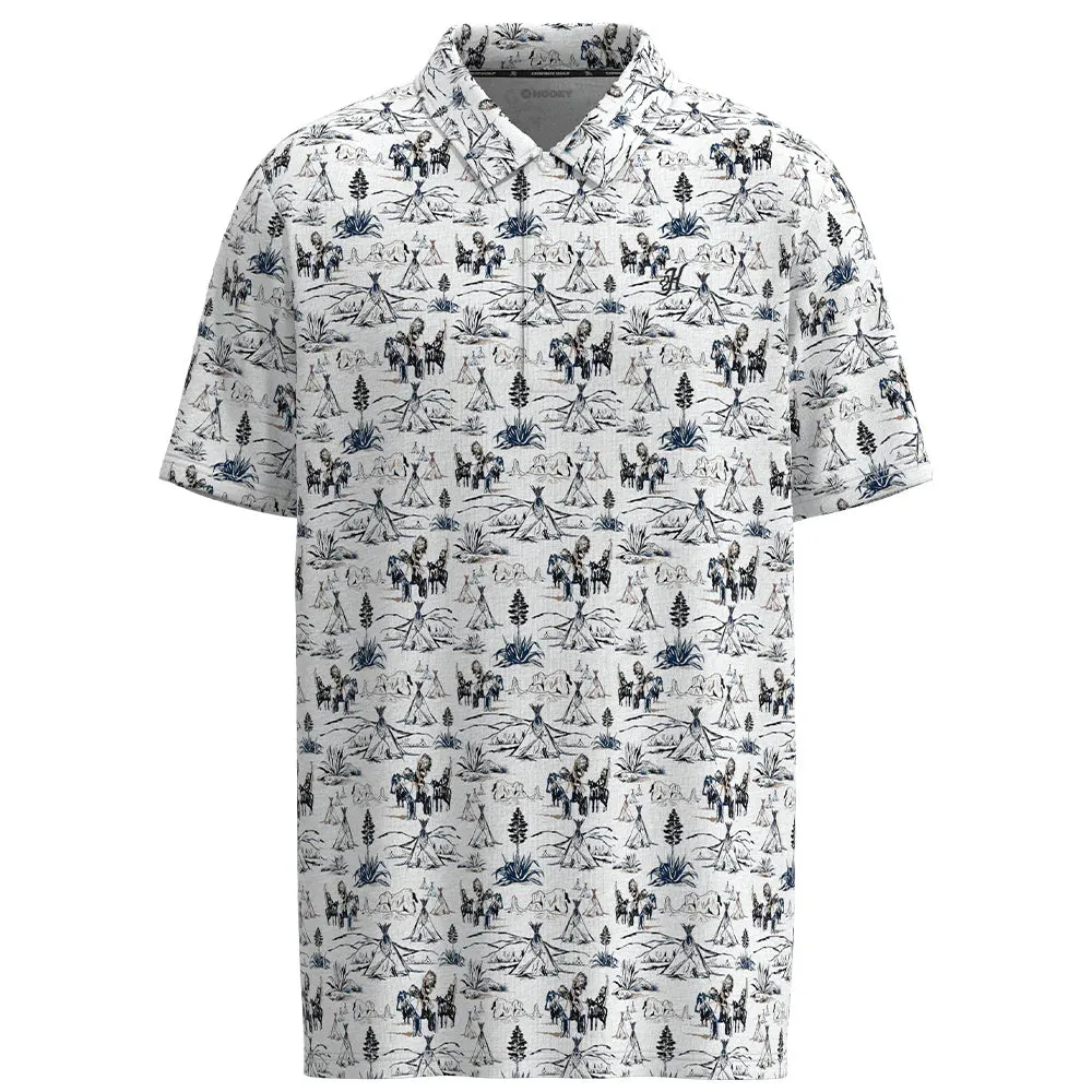 Hooey Men's Short Sleeve Shirt - "The Weekender" White with Comanche Print Polo