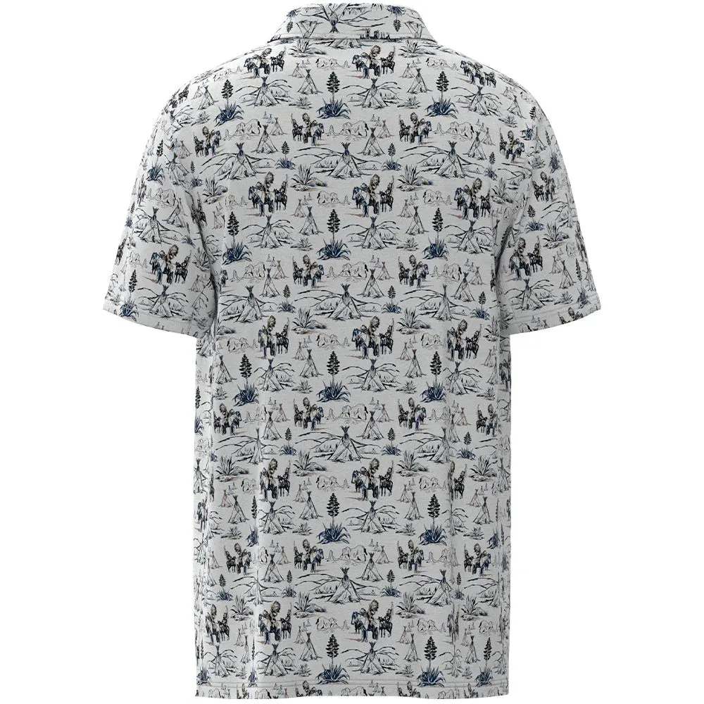Hooey Men's Short Sleeve Shirt - "The Weekender" White with Comanche Print Polo