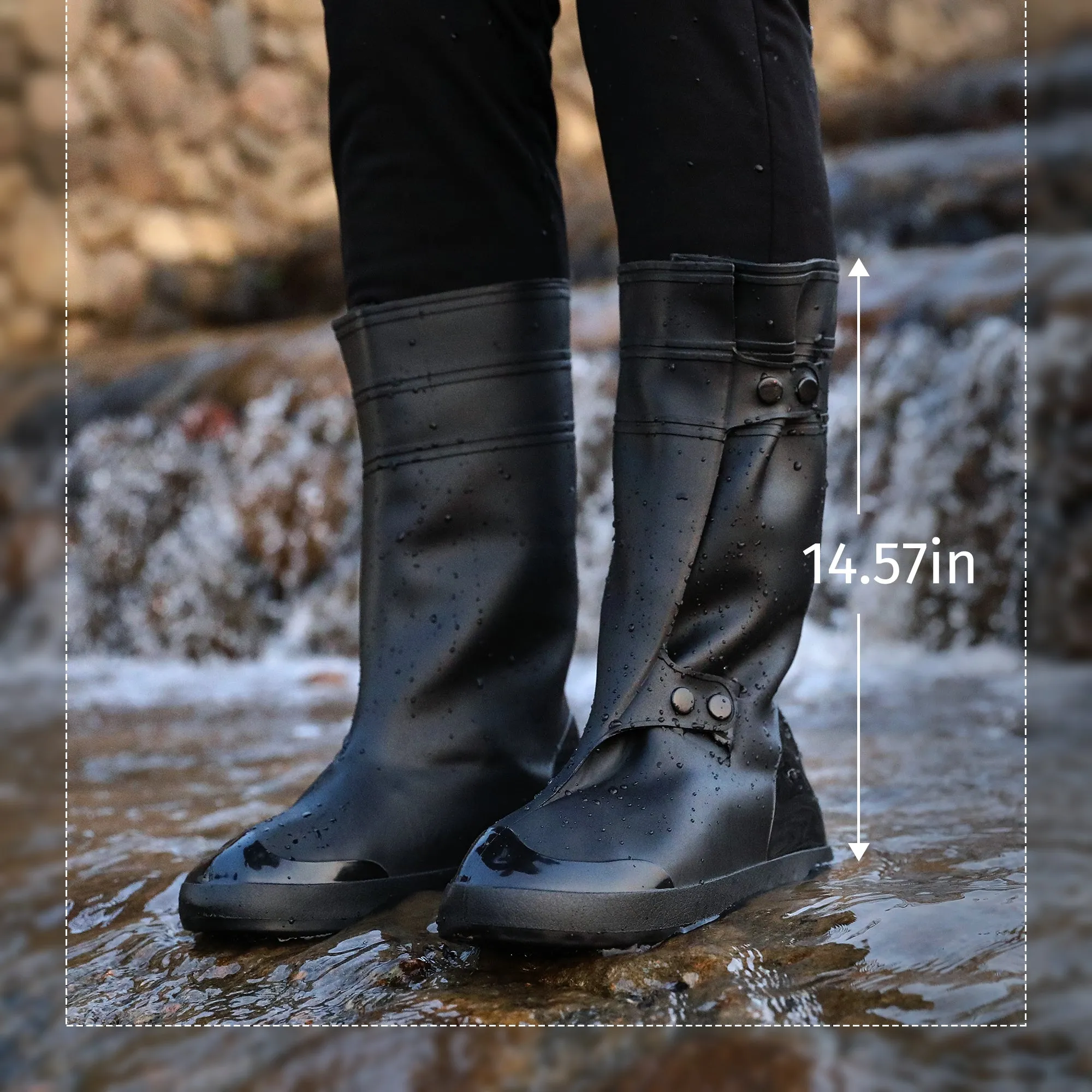 iCreek Waterproof Shoe Cover Galoshes Overshoes Men&Women Motorcycle Boot Rain Covers Easy Cleaning Heavy Duty Over Rubber Work Rubber Overshoe
