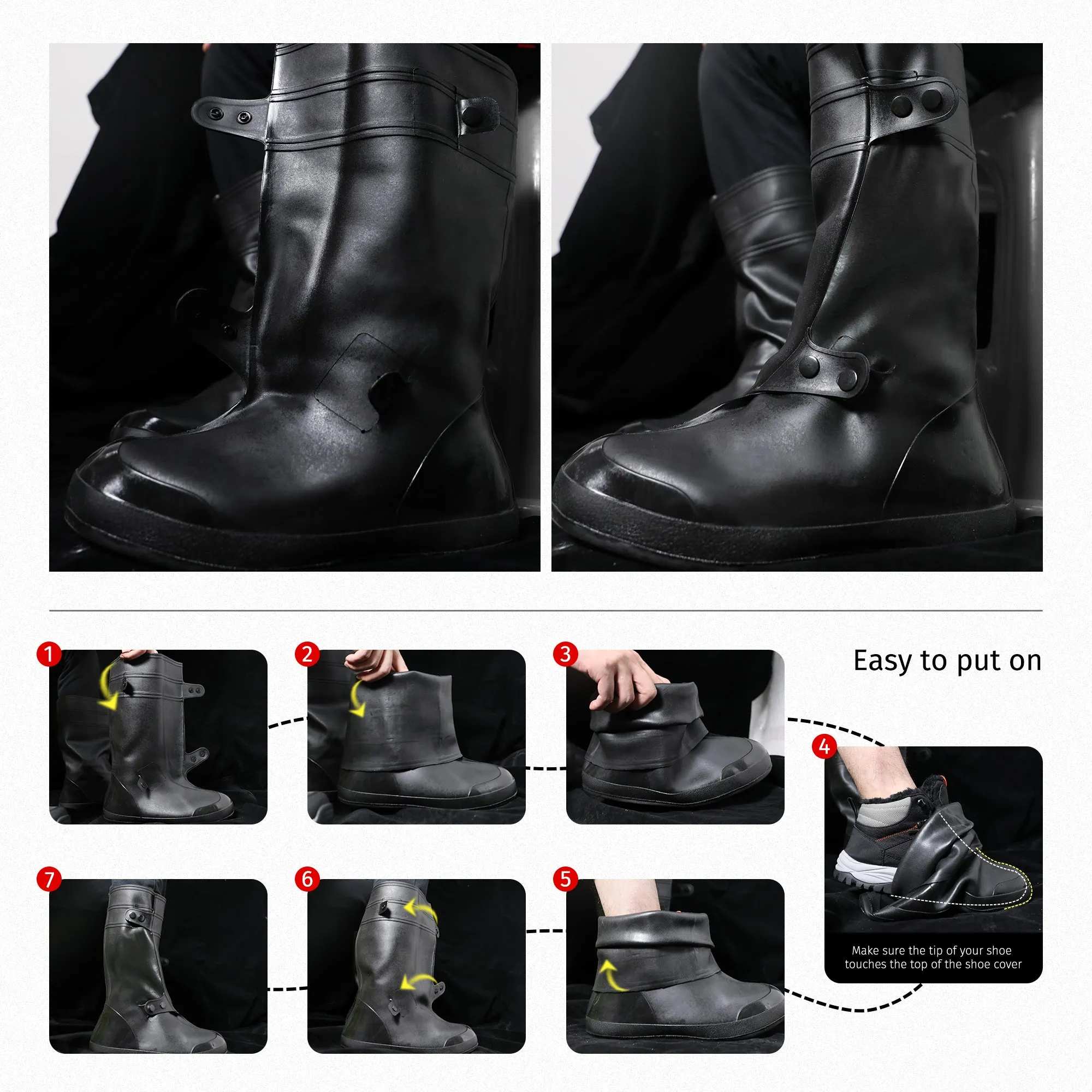 iCreek Waterproof Shoe Cover Galoshes Overshoes Men&Women Motorcycle Boot Rain Covers Easy Cleaning Heavy Duty Over Rubber Work Rubber Overshoe