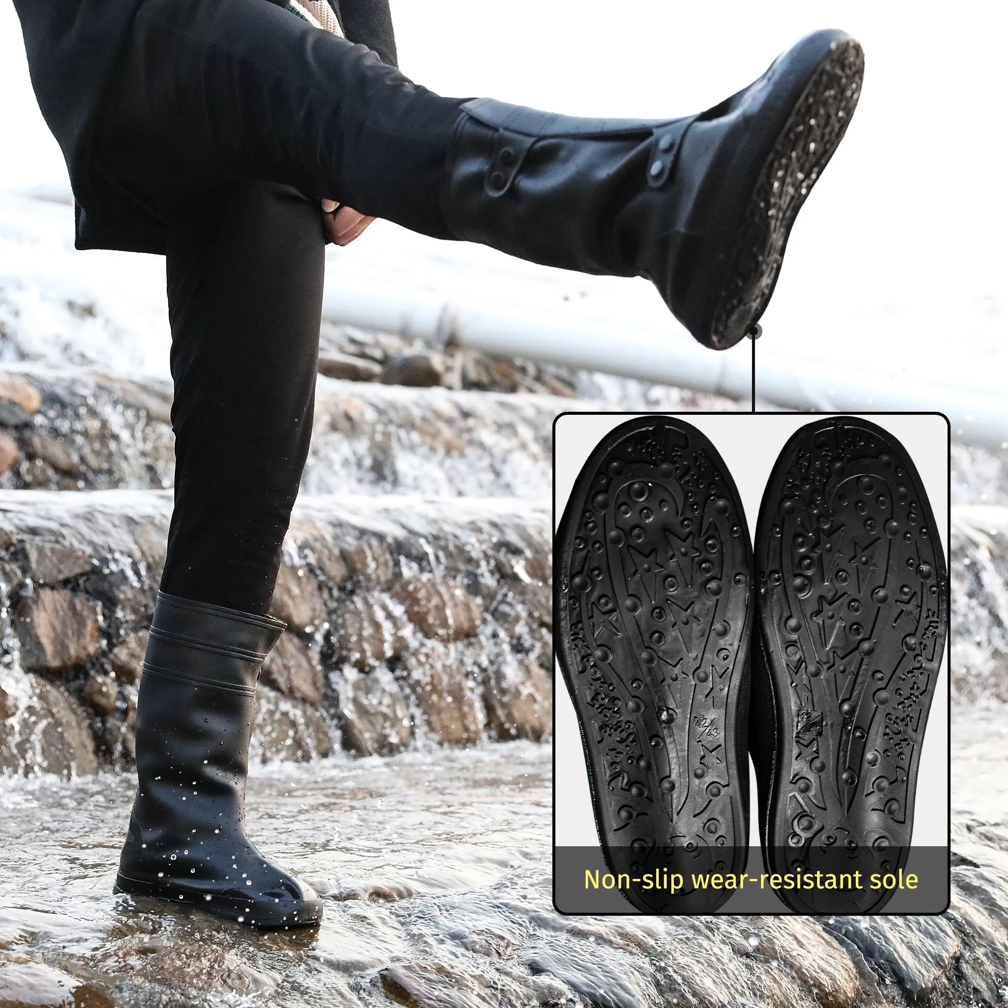 iCreek Waterproof Shoe Cover Galoshes Overshoes Men&Women Motorcycle Boot Rain Covers Easy Cleaning Heavy Duty Over Rubber Work Rubber Overshoe
