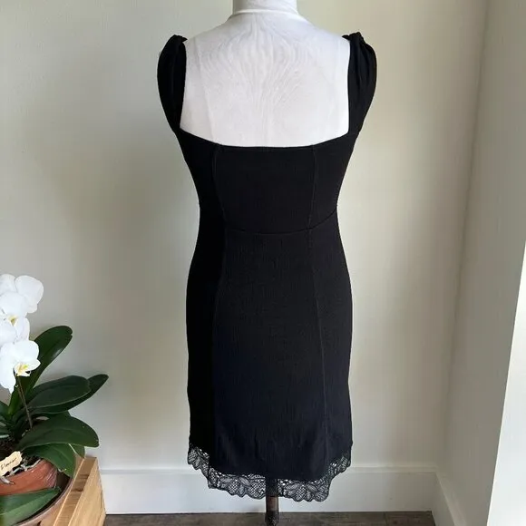 INTIMATELY FREE PEOPLE BLACK LACE HEM OFF THE SHOULDER BODYCON DRESS