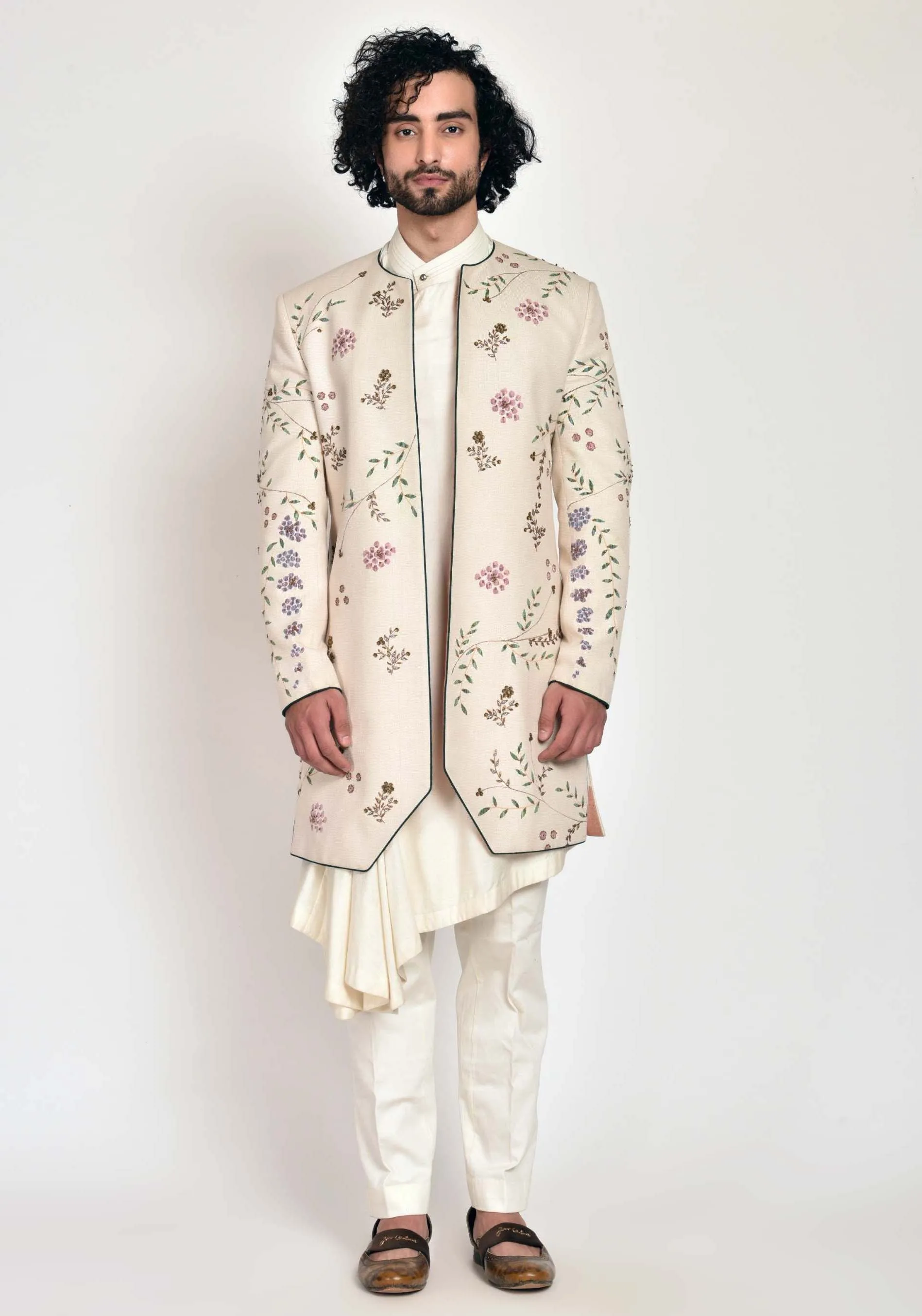 Ivory Contemporary Jacket With Kurta And Trouser