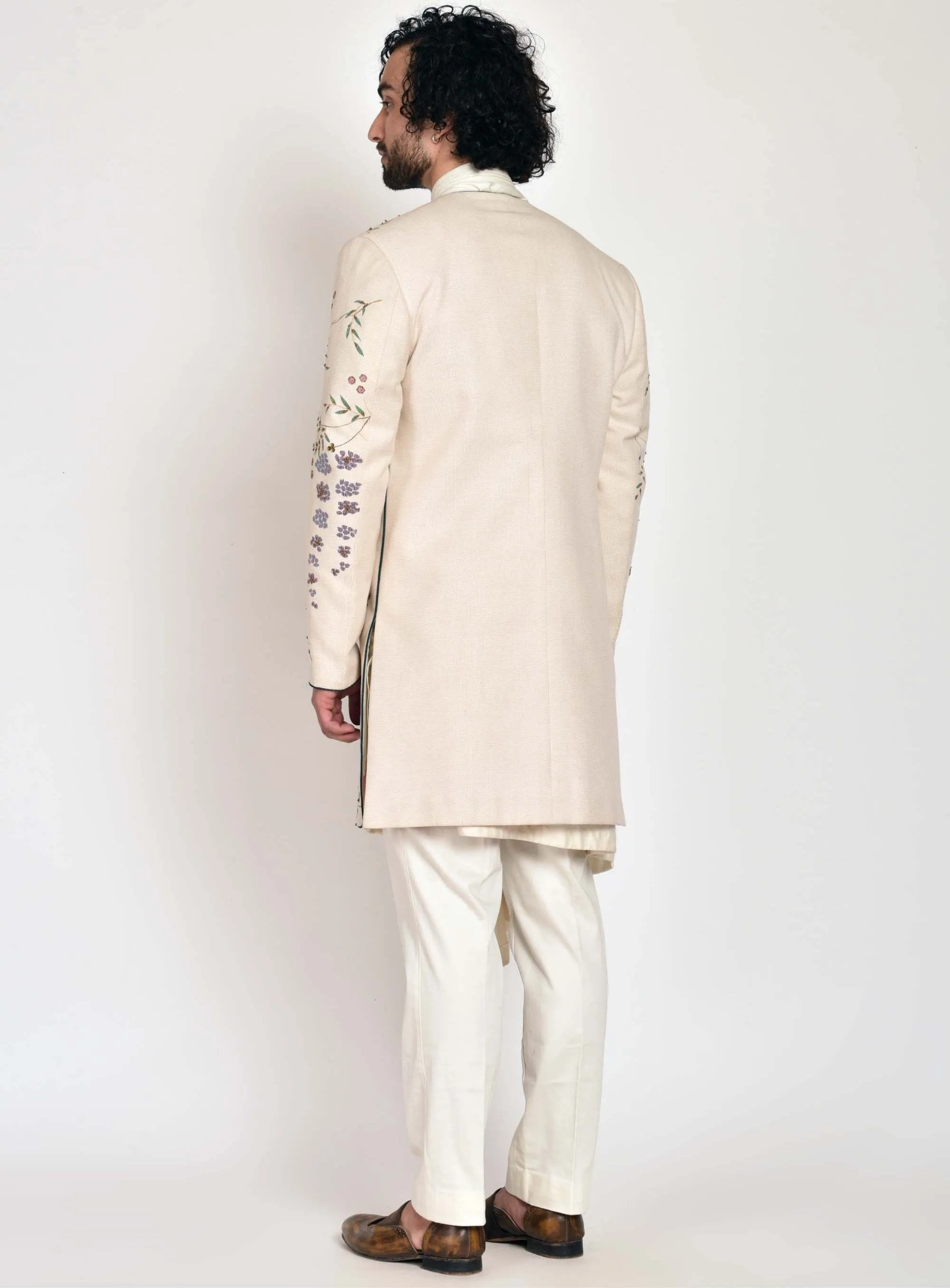 Ivory Contemporary Jacket With Kurta And Trouser