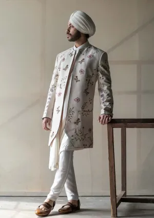 Ivory Contemporary Jacket With Kurta And Trouser