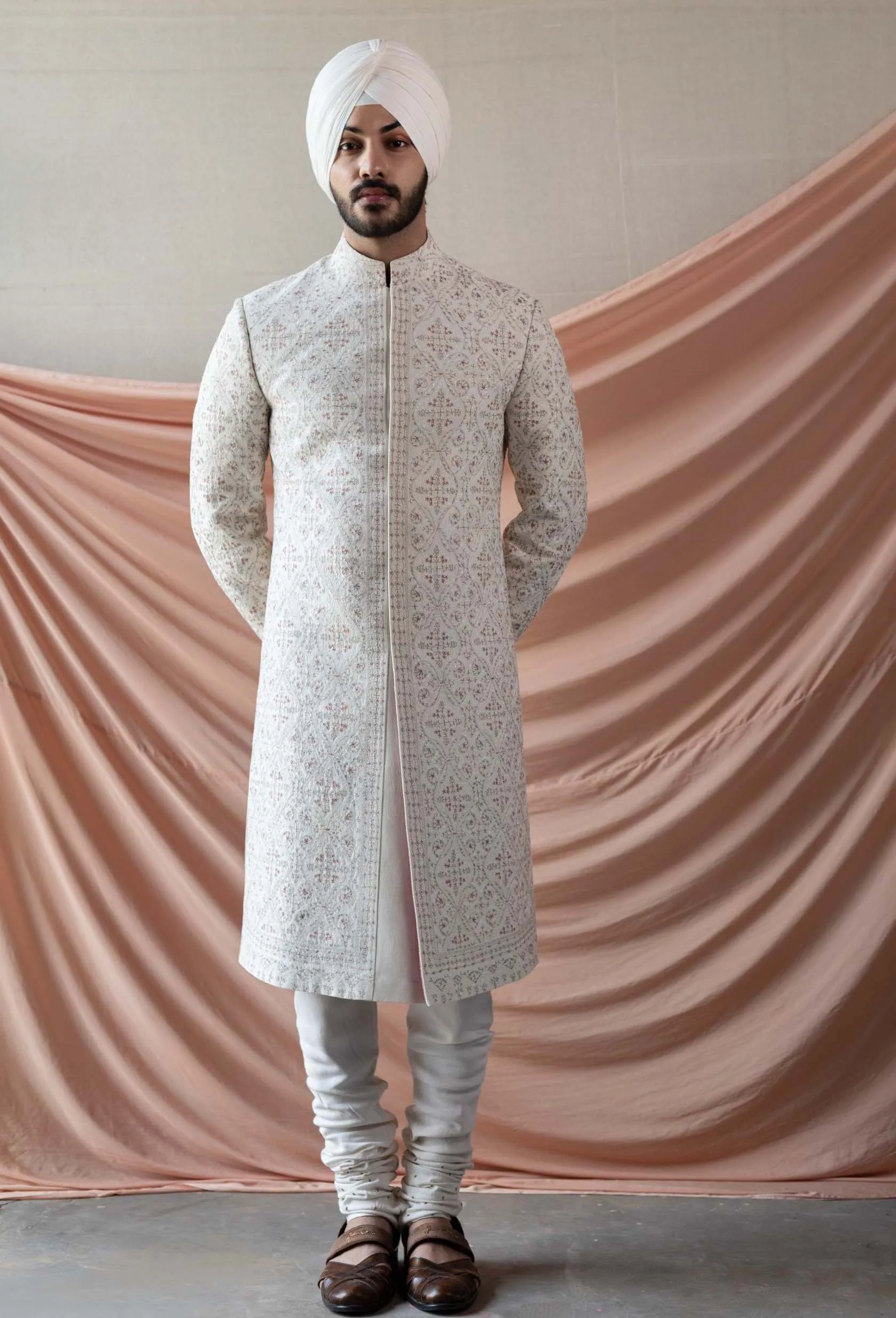 Ivory Jamawar Sherwani Set