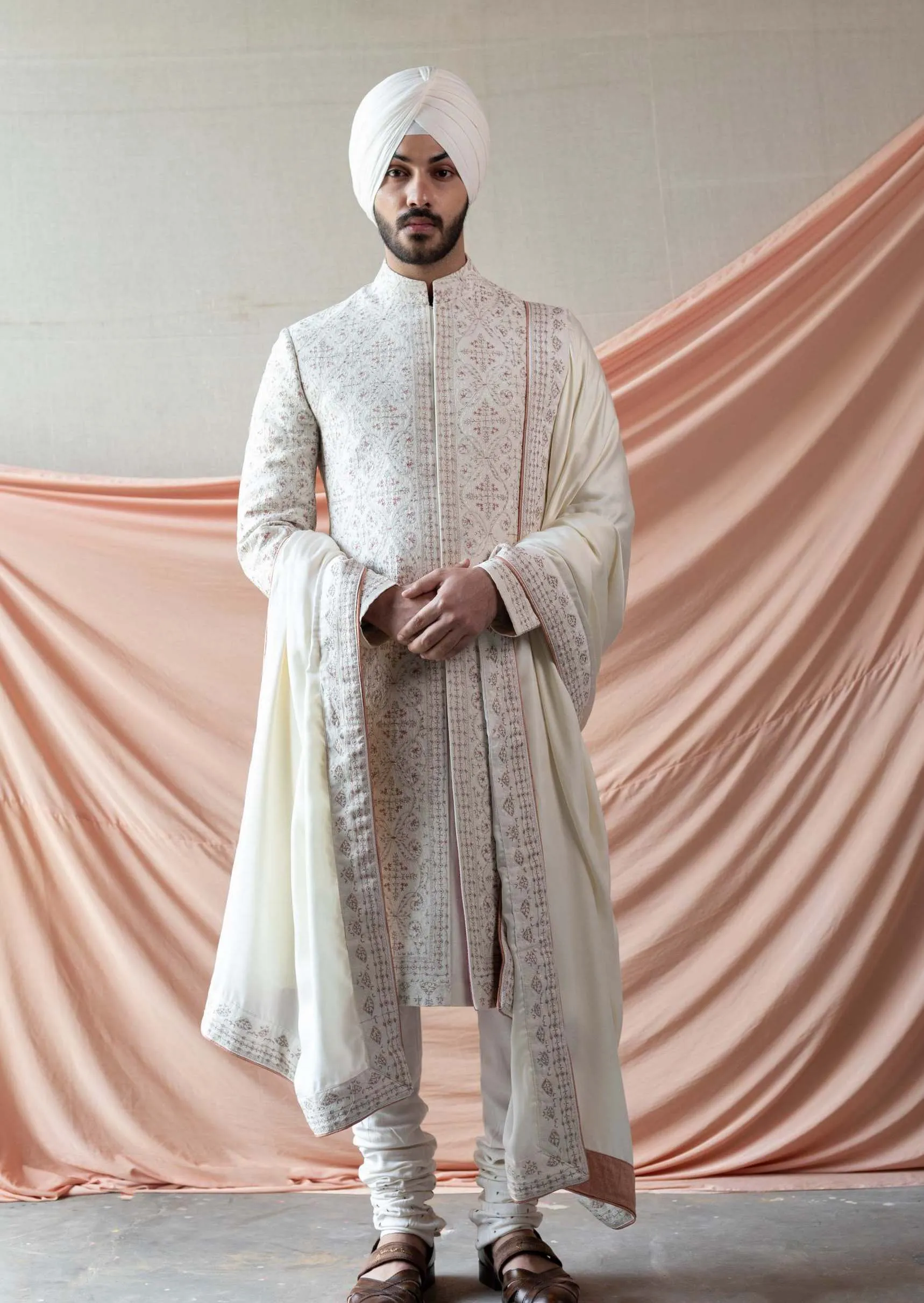 Ivory Jamawar Sherwani Set