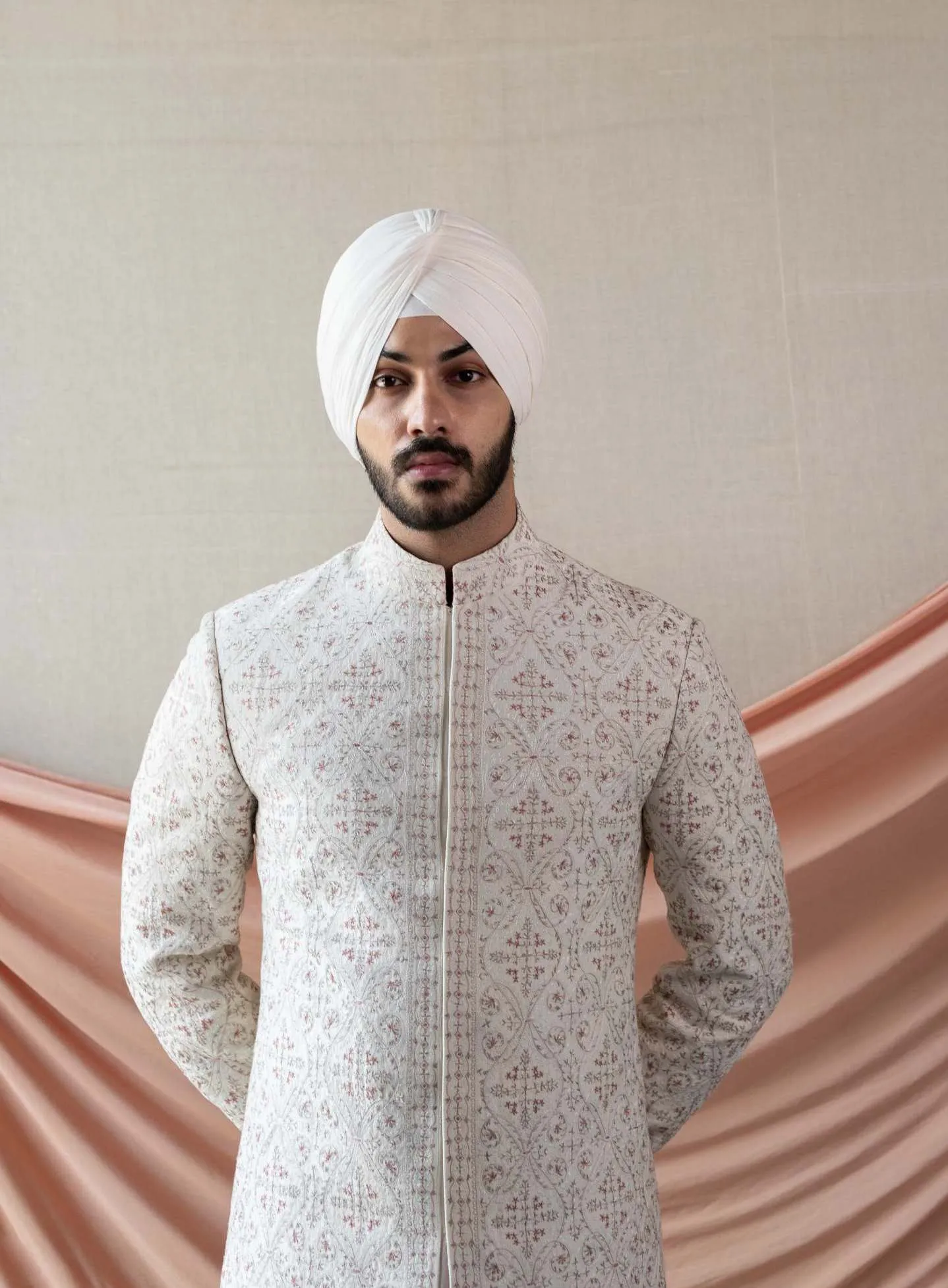 Ivory Jamawar Sherwani Set