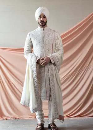 Ivory Jamawar Sherwani Set