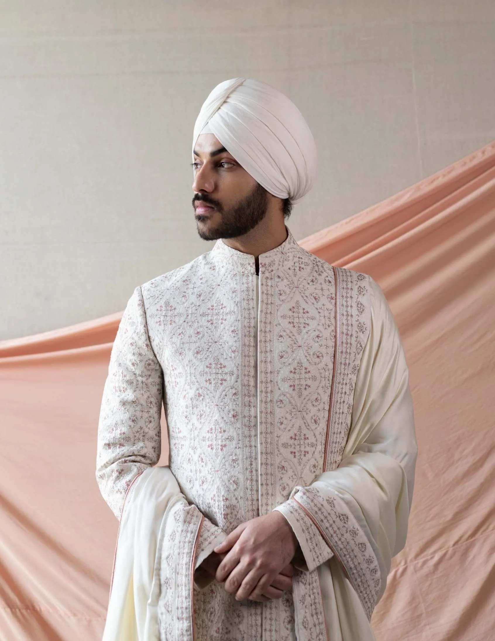 Ivory Jamawar Sherwani Set