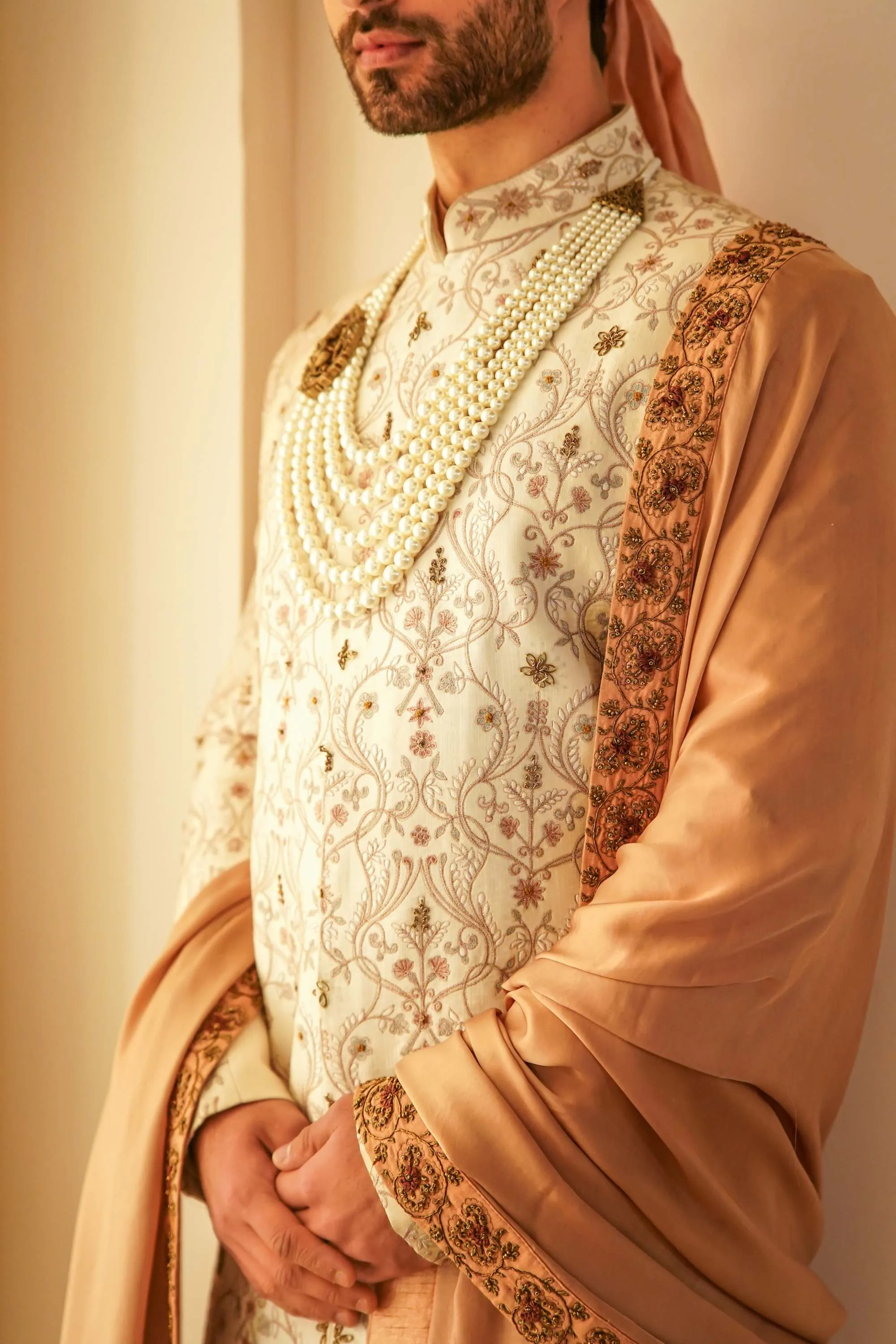 Ivory Ombre Jamawar Sherwani Set