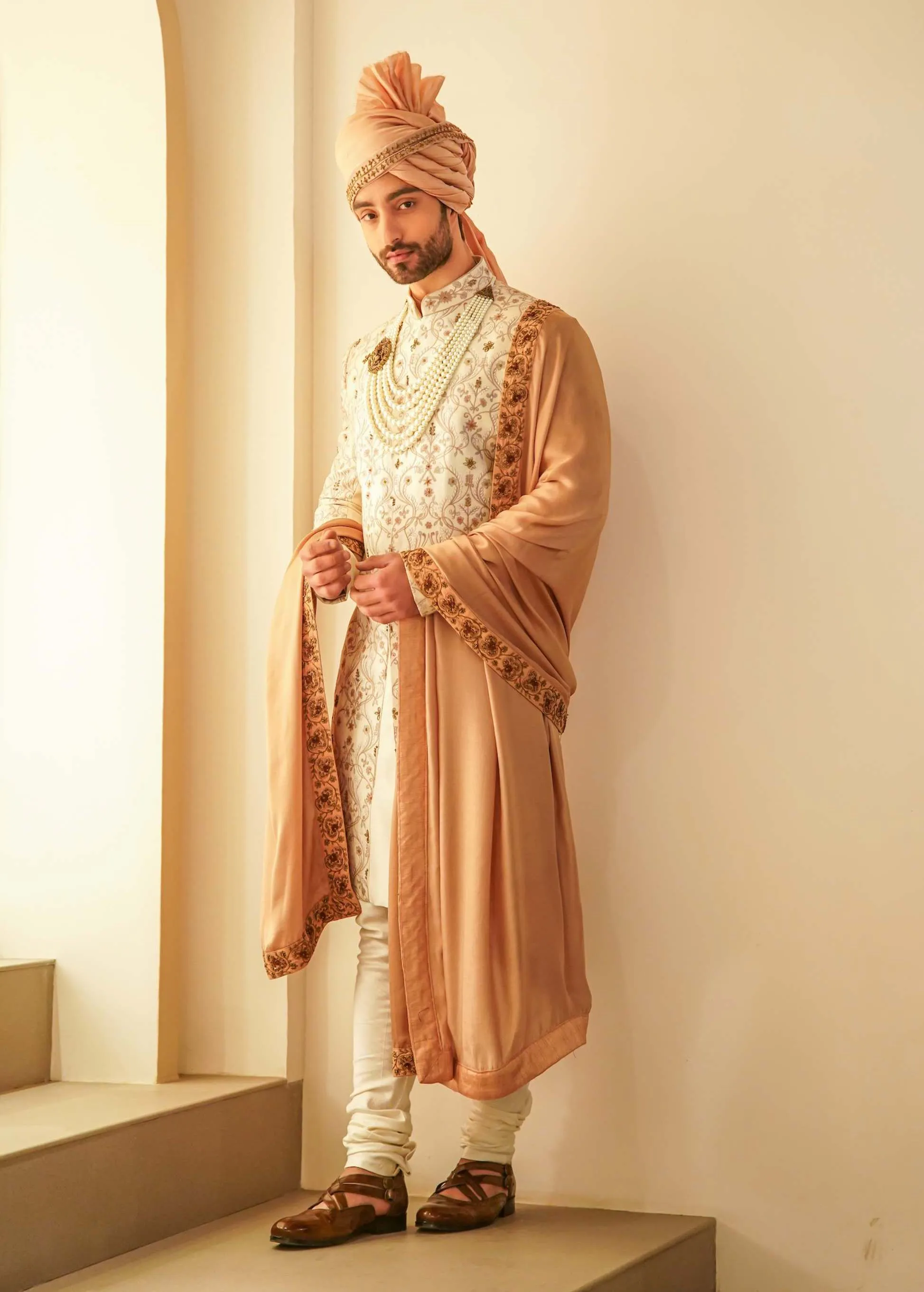 Ivory Ombre Jamawar Sherwani Set