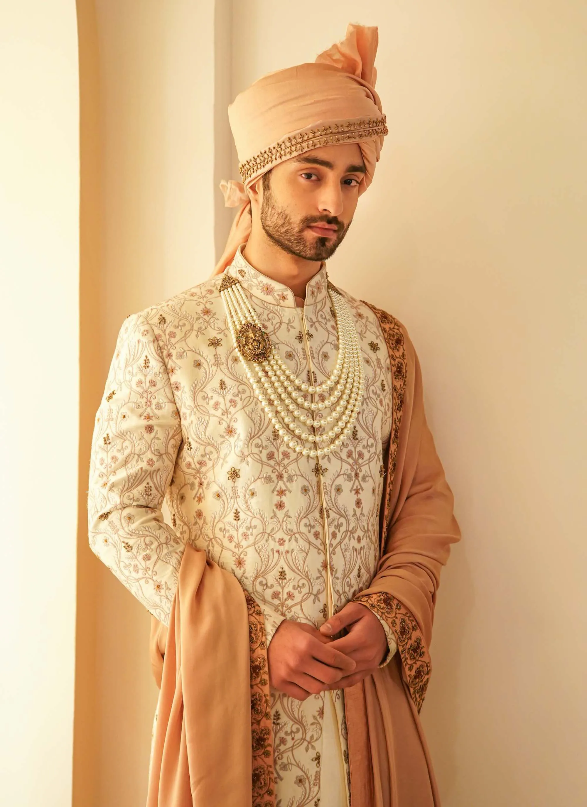 Ivory Ombre Jamawar Sherwani Set
