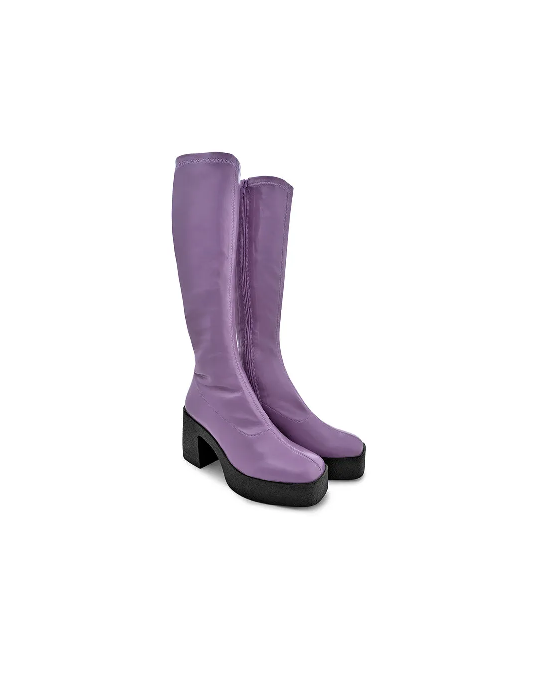 Izumi Violet Patent Stretch Leather Chunky Boots