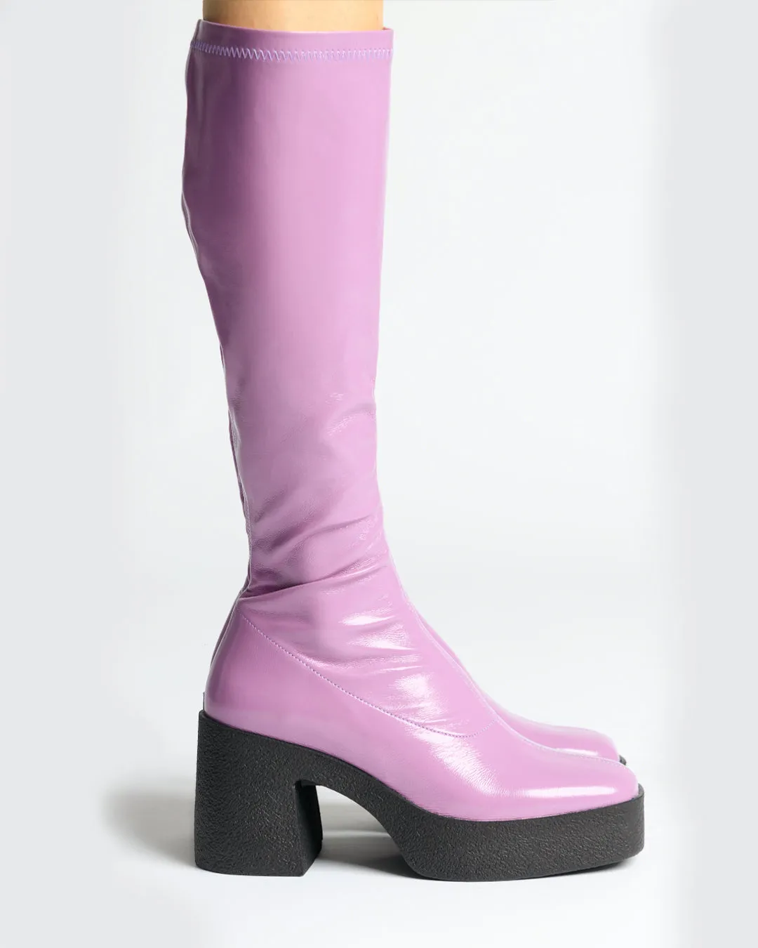 Izumi Violet Patent Stretch Leather Chunky Boots