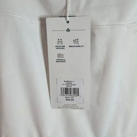 Lady Hagen Women's 17” Tummy Control Pleated Golf Skort Size Small White