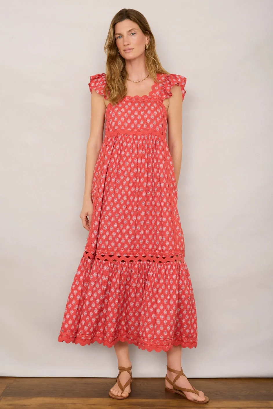 Liliana Dress - Coral Woodblock