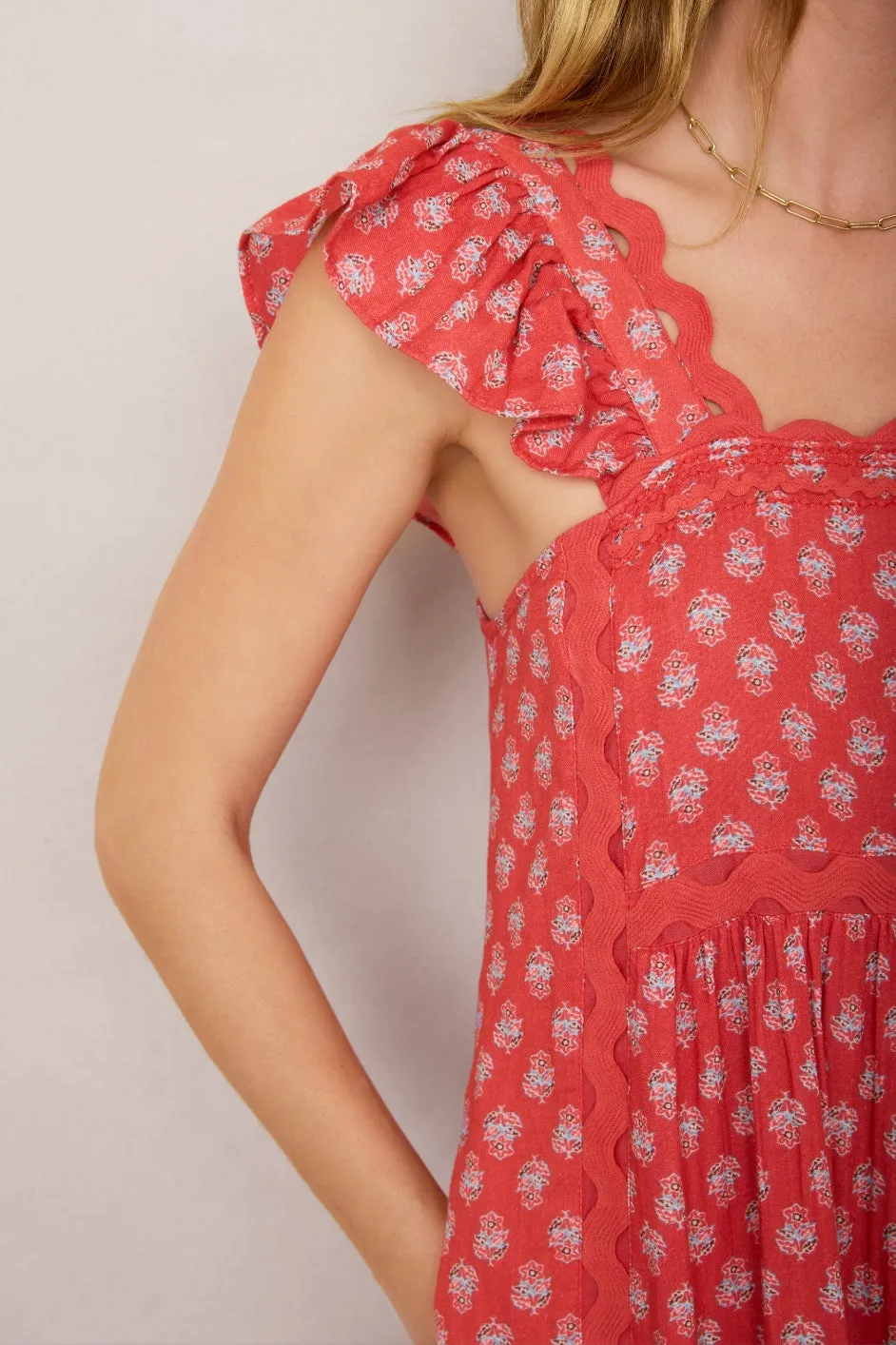 Liliana Dress - Coral Woodblock