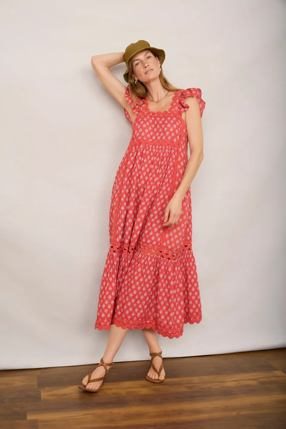 Liliana Dress - Coral Woodblock