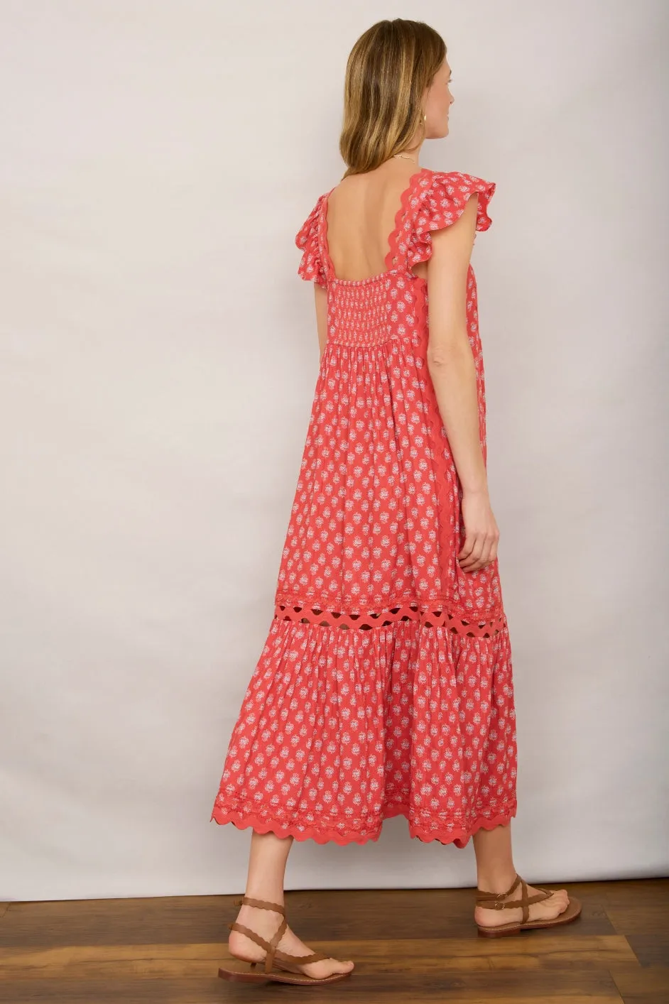 Liliana Dress - Coral Woodblock