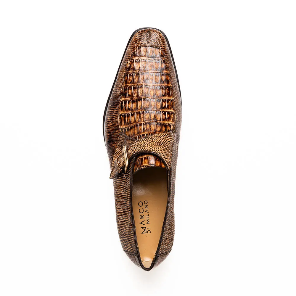 Marco Di Milano Toluca Rustic Orix Crocodile & Lizard Monk Strap Dress Shoes