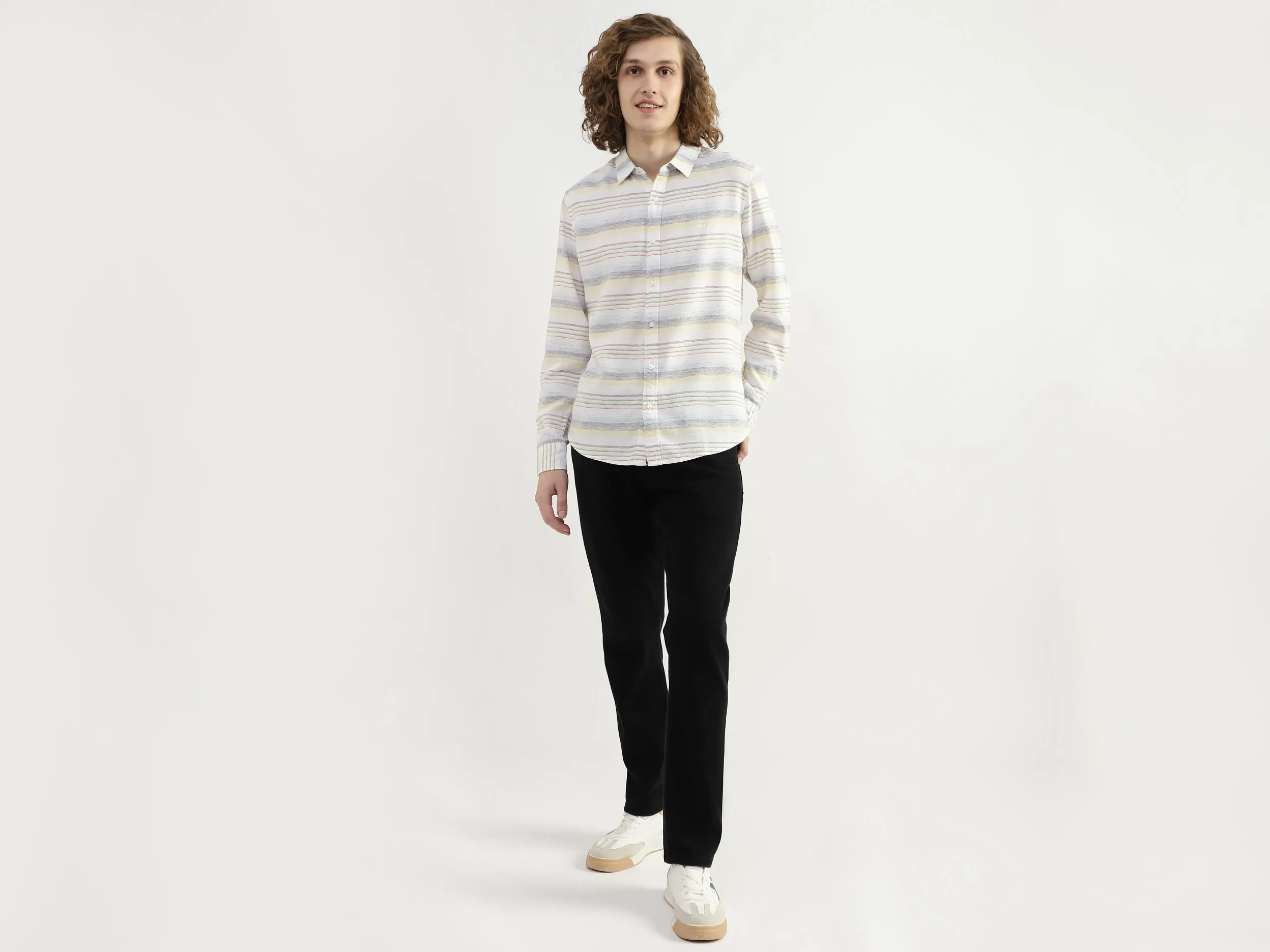 Men Striped Spread Collar Shirt